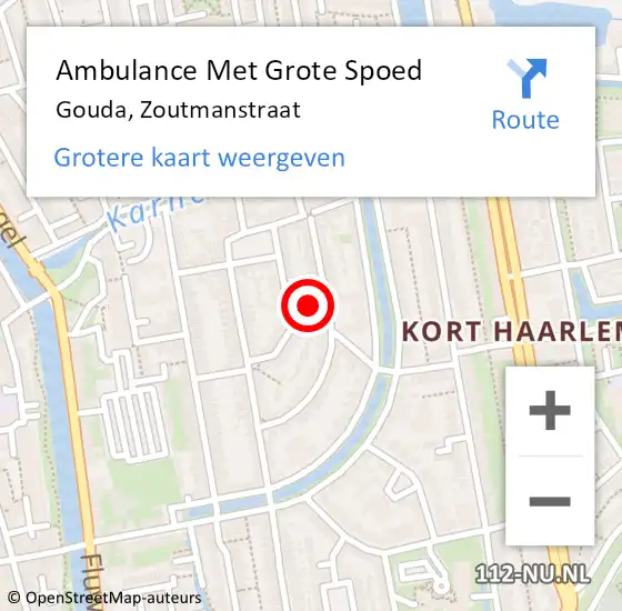 Locatie op kaart van de 112 melding: Ambulance Met Grote Spoed Naar Gouda, Zoutmanstraat op 14 augustus 2022 15:52