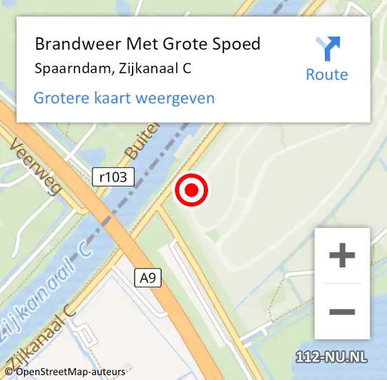 Locatie op kaart van de 112 melding: Brandweer Met Grote Spoed Naar Spaarndam, Zijkanaal C op 14 augustus 2022 15:53