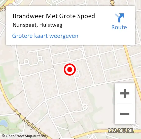 Locatie op kaart van de 112 melding: Brandweer Met Grote Spoed Naar Nunspeet, Hulstweg op 14 augustus 2022 16:00