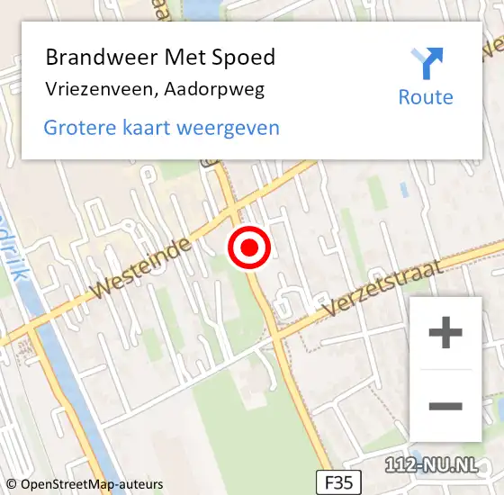 Locatie op kaart van de 112 melding: Brandweer Met Spoed Naar Vriezenveen, Aadorpweg op 14 augustus 2022 16:10