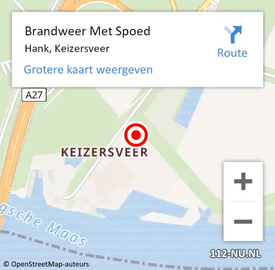 Locatie op kaart van de 112 melding: Brandweer Met Spoed Naar Hank, Keizersveer op 14 augustus 2022 16:21