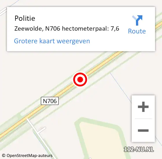 Locatie op kaart van de 112 melding: Politie Zeewolde, N706 hectometerpaal: 7,6 op 26 juli 2014 11:41