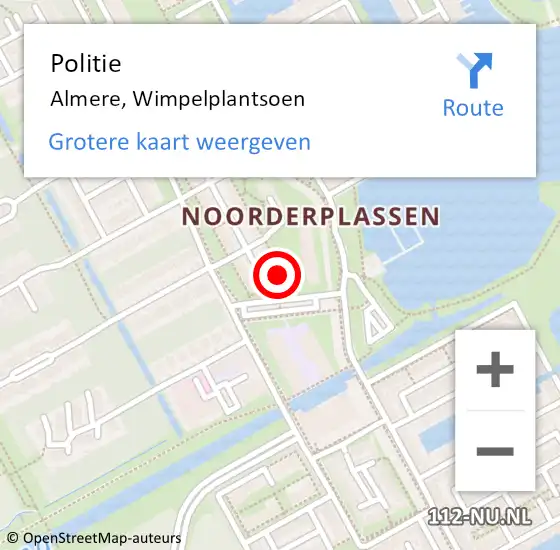 Locatie op kaart van de 112 melding: Politie Almere, Wimpelplantsoen op 14 augustus 2022 16:57