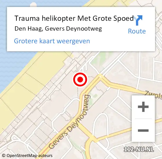 Locatie op kaart van de 112 melding: Trauma helikopter Met Grote Spoed Naar Den Haag, Gevers Deynootweg op 14 augustus 2022 17:07