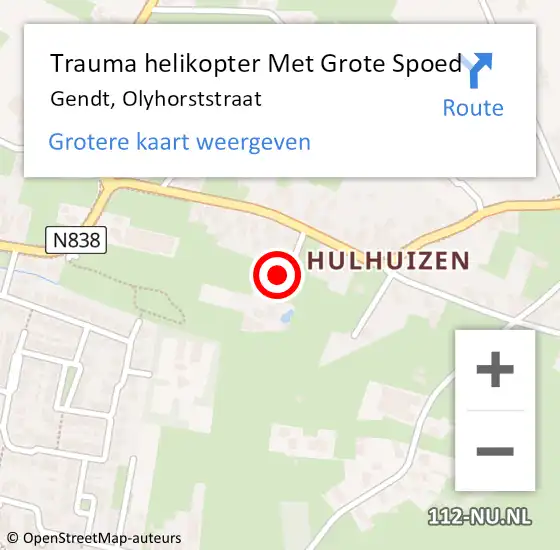 Locatie op kaart van de 112 melding: Trauma helikopter Met Grote Spoed Naar Gendt, Olyhorststraat op 14 augustus 2022 17:46