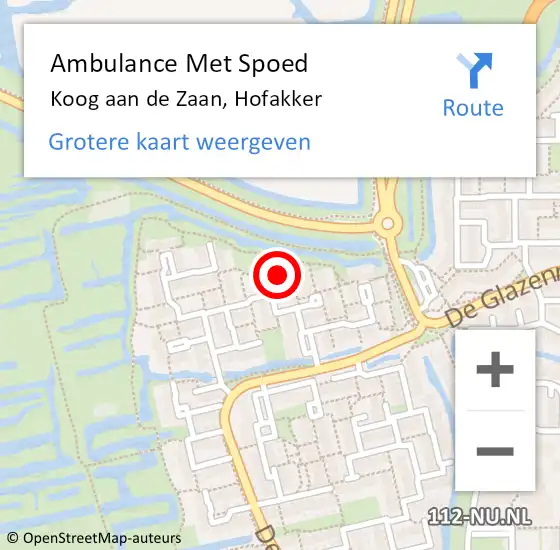 Locatie op kaart van de 112 melding: Ambulance Met Spoed Naar Koog aan de Zaan, Hofakker op 14 augustus 2022 17:52