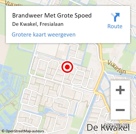 Locatie op kaart van de 112 melding: Brandweer Met Grote Spoed Naar De Kwakel, Fresialaan op 14 augustus 2022 17:53