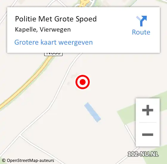 Locatie op kaart van de 112 melding: Politie Met Grote Spoed Naar Kapelle, Vierwegen op 14 augustus 2022 18:00