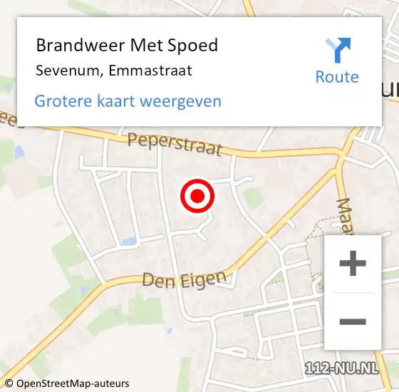 Locatie op kaart van de 112 melding: Brandweer Met Spoed Naar Sevenum, Emmastraat op 14 augustus 2022 18:14