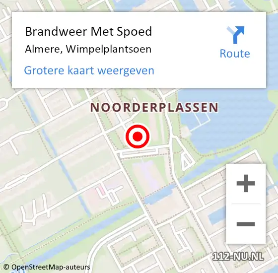 Locatie op kaart van de 112 melding: Brandweer Met Spoed Naar Almere, Wimpelplantsoen op 14 augustus 2022 18:19