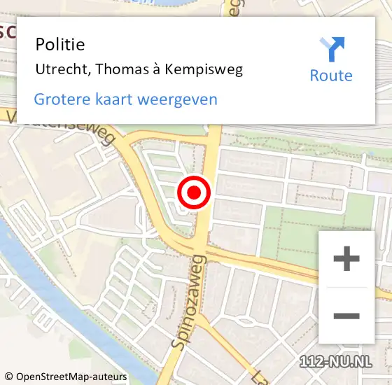 Locatie op kaart van de 112 melding: Politie Utrecht, Thomas à Kempisweg op 14 augustus 2022 18:23