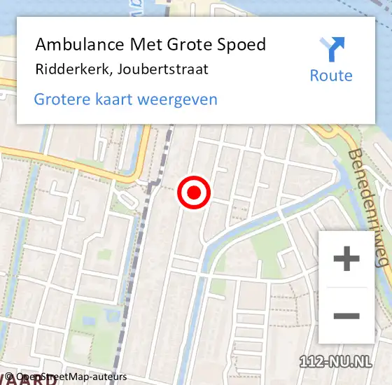 Locatie op kaart van de 112 melding: Ambulance Met Grote Spoed Naar Ridderkerk, Joubertstraat op 14 augustus 2022 18:34