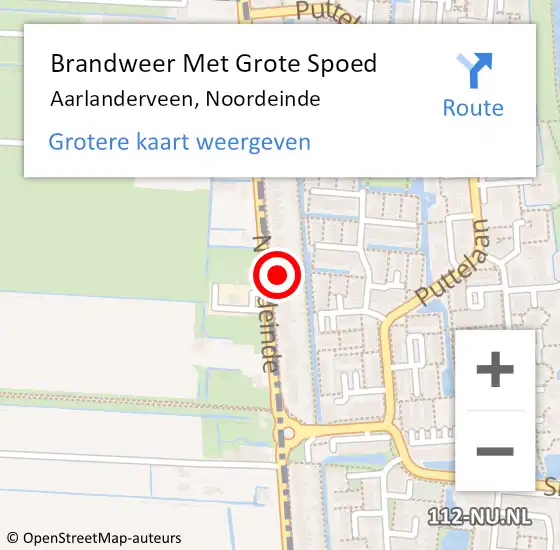 Locatie op kaart van de 112 melding: Brandweer Met Grote Spoed Naar Aarlanderveen, Noordeinde op 14 augustus 2022 18:36