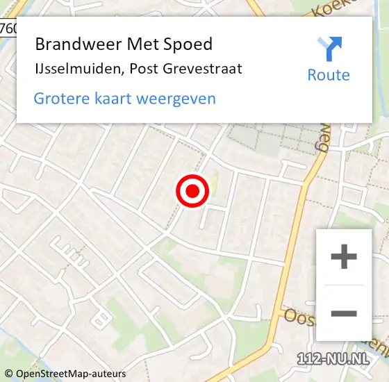 Locatie op kaart van de 112 melding: Brandweer Met Spoed Naar IJsselmuiden, Post Grevestraat op 14 augustus 2022 18:39