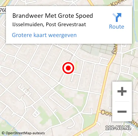 Locatie op kaart van de 112 melding: Brandweer Met Grote Spoed Naar IJsselmuiden, Post Grevestraat op 14 augustus 2022 18:41