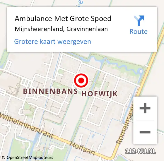 Locatie op kaart van de 112 melding: Ambulance Met Grote Spoed Naar Mijnsheerenland, Gravinnenlaan op 14 augustus 2022 18:42