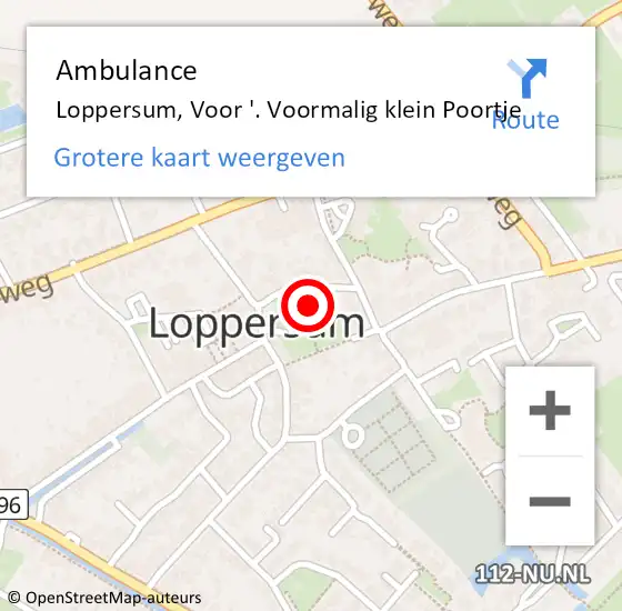 Locatie op kaart van de 112 melding: Ambulance Loppersum, Voor '. Voormalig klein Poortje op 26 juli 2014 11:54