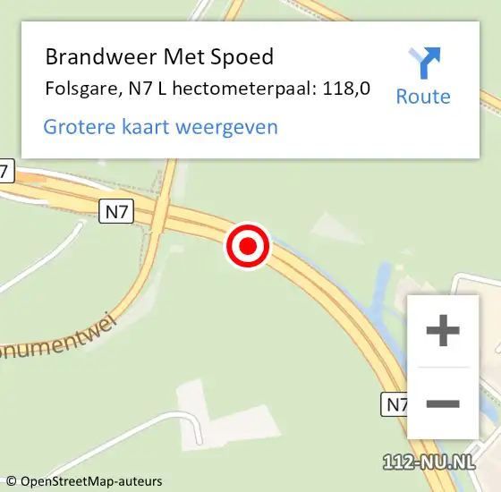 Locatie op kaart van de 112 melding: Brandweer Met Spoed Naar Folsgare, N7 L hectometerpaal: 118,0 op 26 juli 2014 11:55
