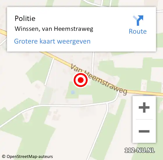 Locatie op kaart van de 112 melding: Politie Winssen, van Heemstraweg op 14 augustus 2022 19:14