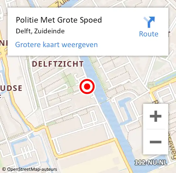 Locatie op kaart van de 112 melding: Politie Met Grote Spoed Naar Delft, Zuideinde op 14 augustus 2022 19:22