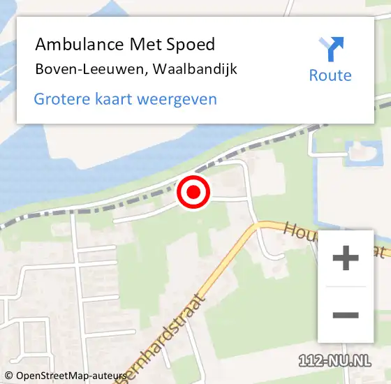 Locatie op kaart van de 112 melding: Ambulance Met Spoed Naar Boven-Leeuwen, Waalbandijk op 14 augustus 2022 19:23