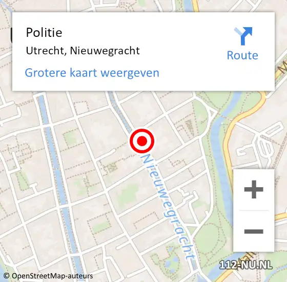 Locatie op kaart van de 112 melding: Politie Utrecht, Nieuwegracht op 14 augustus 2022 19:38