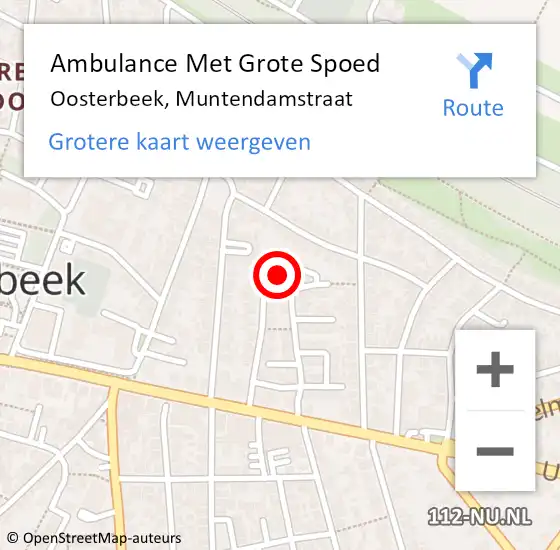 Locatie op kaart van de 112 melding: Ambulance Met Grote Spoed Naar Oosterbeek, Muntendamstraat op 14 augustus 2022 19:40