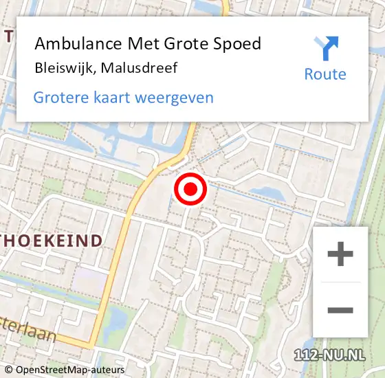 Locatie op kaart van de 112 melding: Ambulance Met Grote Spoed Naar Bleiswijk, Malusdreef op 14 augustus 2022 19:46