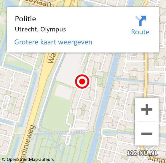 Locatie op kaart van de 112 melding: Politie Utrecht, Olympus op 14 augustus 2022 19:48