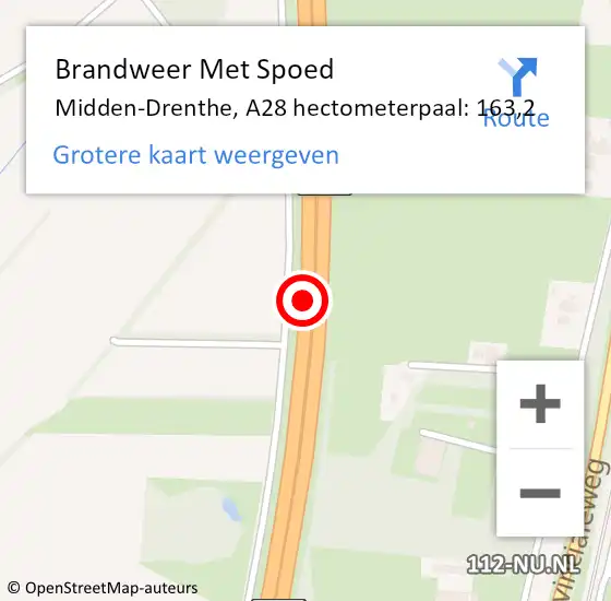 Locatie op kaart van de 112 melding: Brandweer Met Spoed Naar Midden-Drenthe, A28 hectometerpaal: 163,2 op 14 augustus 2022 20:22