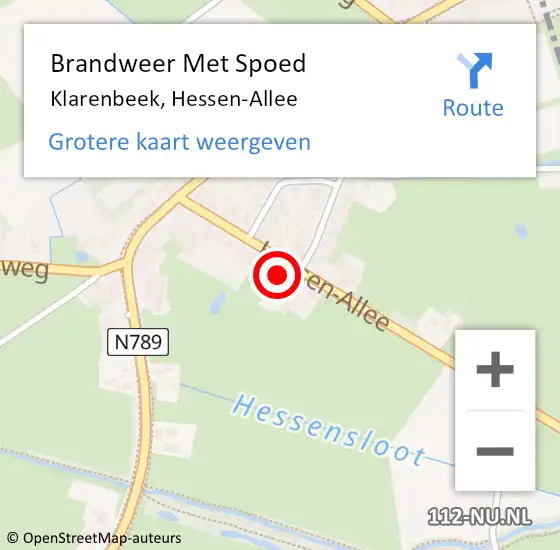 Locatie op kaart van de 112 melding: Brandweer Met Spoed Naar Klarenbeek, Hessen-Allee op 14 augustus 2022 20:59