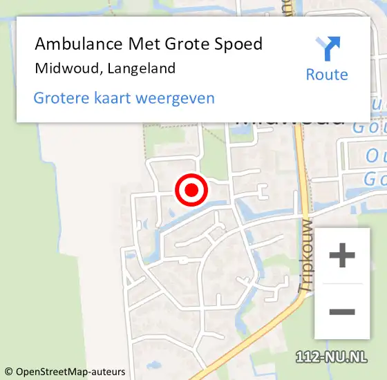 Locatie op kaart van de 112 melding: Ambulance Met Grote Spoed Naar Midwoud, Langeland op 14 augustus 2022 21:22