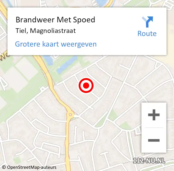 Locatie op kaart van de 112 melding: Brandweer Met Spoed Naar Tiel, Magnoliastraat op 14 augustus 2022 22:22