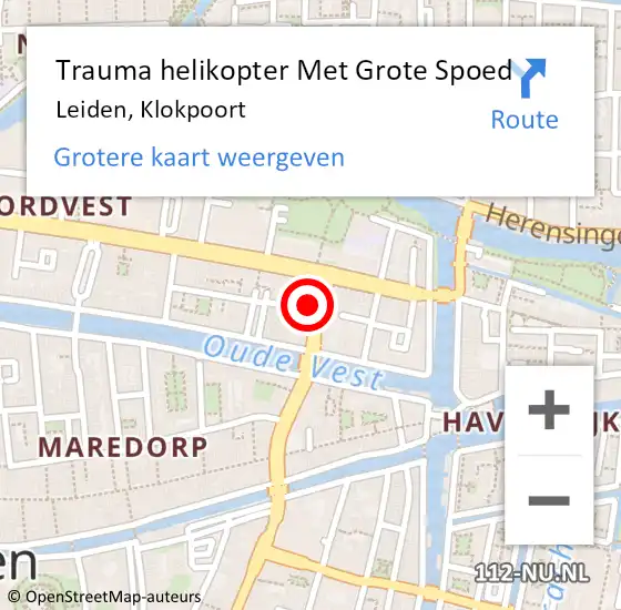 Locatie op kaart van de 112 melding: Trauma helikopter Met Grote Spoed Naar Leiden, Klokpoort op 14 augustus 2022 22:27