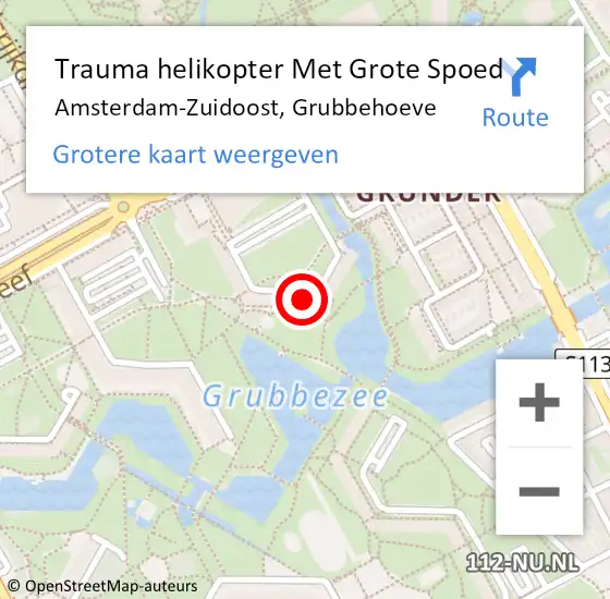 Locatie op kaart van de 112 melding: Trauma helikopter Met Grote Spoed Naar Amsterdam-Zuidoost, Grubbehoeve op 14 augustus 2022 22:31