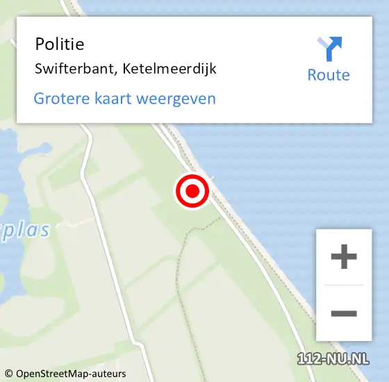 Locatie op kaart van de 112 melding: Politie Swifterbant, Ketelmeerdijk op 14 augustus 2022 22:41