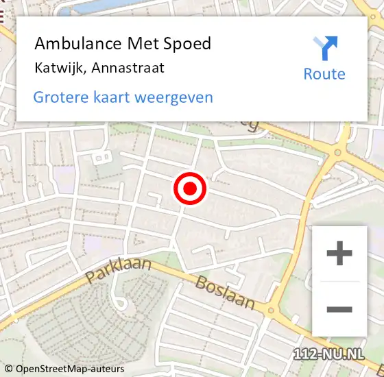 Locatie op kaart van de 112 melding: Ambulance Met Spoed Naar Katwijk, Annastraat op 14 augustus 2022 22:55