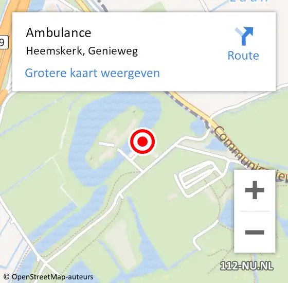 Locatie op kaart van de 112 melding: Ambulance Heemskerk, Genieweg op 14 augustus 2022 23:25