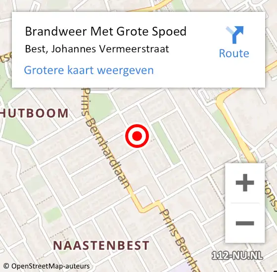 Locatie op kaart van de 112 melding: Brandweer Met Grote Spoed Naar Best, Johannes Vermeerstraat op 14 augustus 2022 23:47