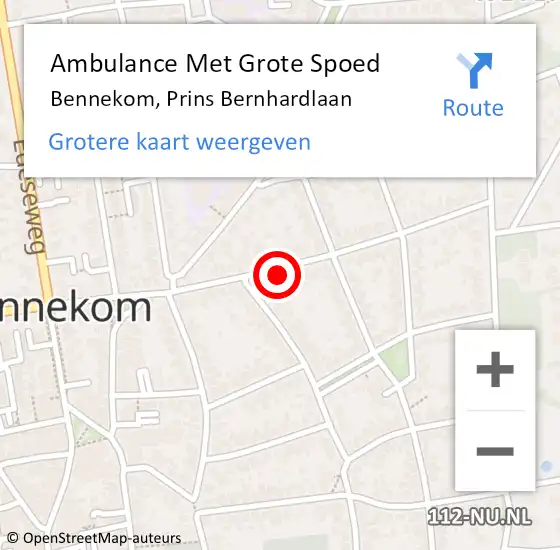 Locatie op kaart van de 112 melding: Ambulance Met Grote Spoed Naar Bennekom, Prins Bernhardlaan op 15 augustus 2022 00:32