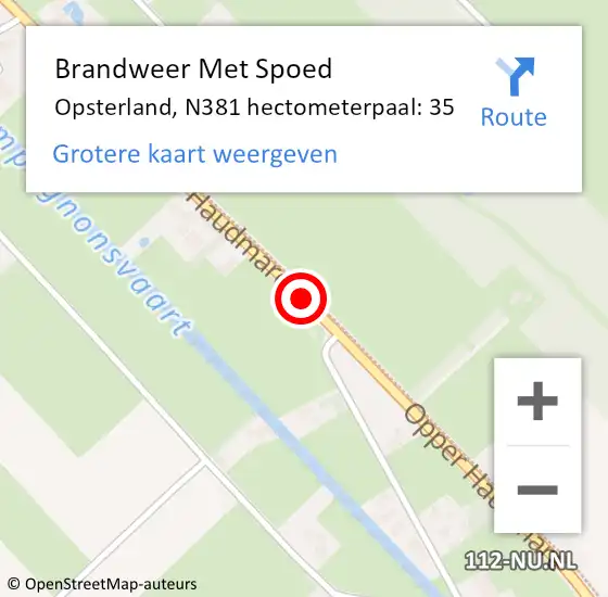 Locatie op kaart van de 112 melding: Brandweer Met Spoed Naar Opsterland, N381 hectometerpaal: 35 op 15 augustus 2022 00:45
