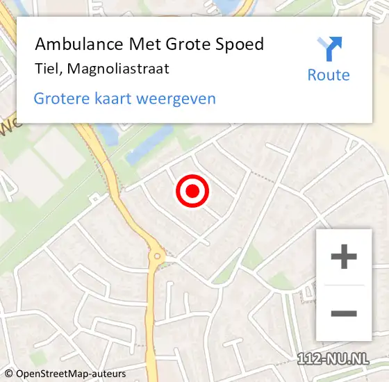 Locatie op kaart van de 112 melding: Ambulance Met Grote Spoed Naar Tiel, Magnoliastraat op 15 augustus 2022 03:51