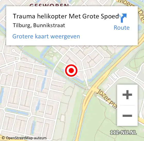 Locatie op kaart van de 112 melding: Trauma helikopter Met Grote Spoed Naar Tilburg, Bunnikstraat op 15 augustus 2022 04:18