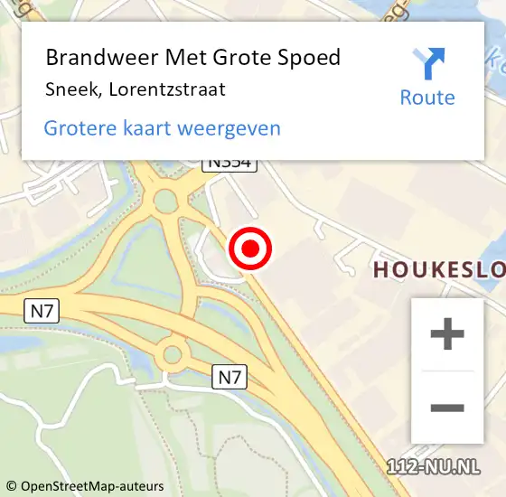 Locatie op kaart van de 112 melding: Brandweer Met Grote Spoed Naar Sneek, Lorentzstraat op 15 augustus 2022 04:23