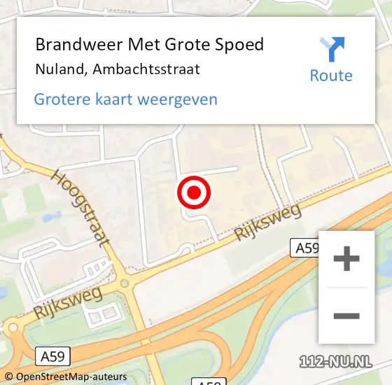 Locatie op kaart van de 112 melding: Brandweer Met Grote Spoed Naar Nuland, Ambachtsstraat op 15 augustus 2022 04:32