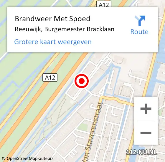 Locatie op kaart van de 112 melding: Brandweer Met Spoed Naar Reeuwijk, Burgemeester Bracklaan op 15 augustus 2022 04:35