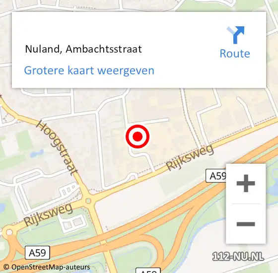 Locatie op kaart van de 112 melding:  Nuland, Ambachtsstraat op 15 augustus 2022 04:39