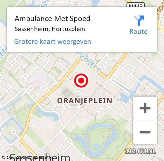 Locatie op kaart van de 112 melding: Ambulance Met Spoed Naar Sassenheim, Hortusplein op 26 juli 2014 12:29