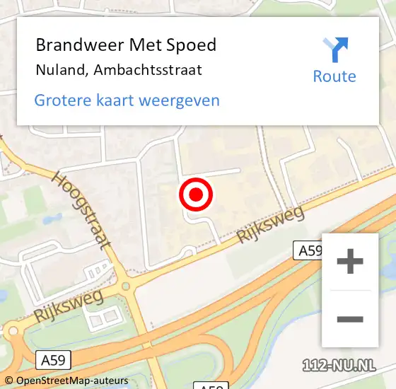 Locatie op kaart van de 112 melding: Brandweer Met Spoed Naar Nuland, Ambachtsstraat op 15 augustus 2022 05:08
