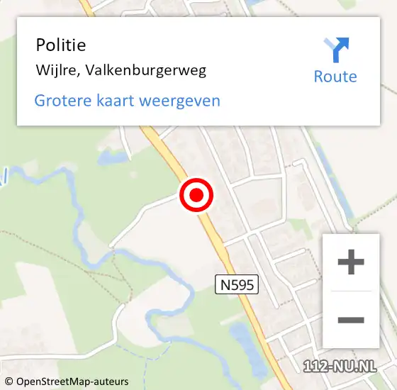 Locatie op kaart van de 112 melding: Politie Wijlre, Valkenburgerweg op 15 augustus 2022 05:39